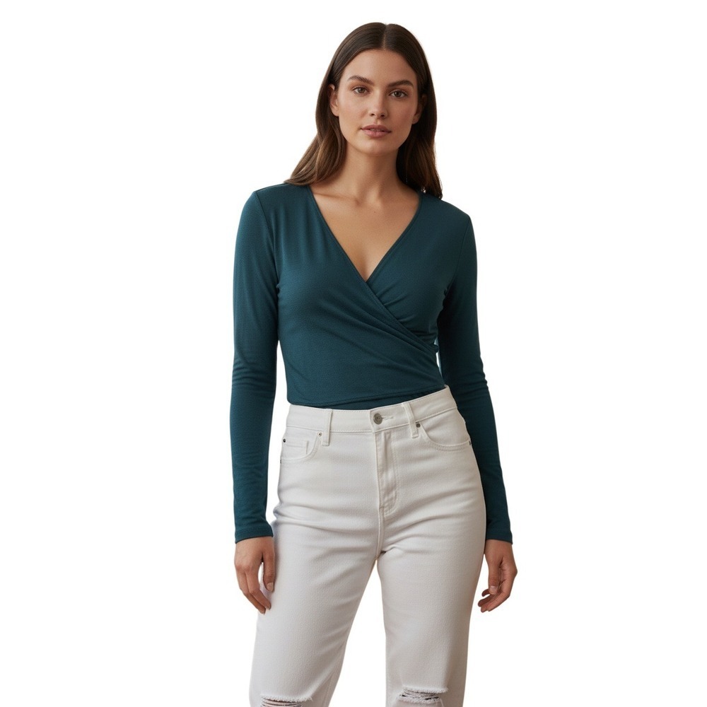 Garnet Hill Organic Peru Cotton Wrap Top Small Ruched Teal Balletcore Peru $98